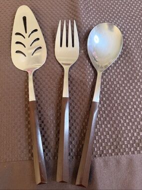 Vintage Woodwind Japan stainless Steel Serving Spoon, Fork & Pie Server Set